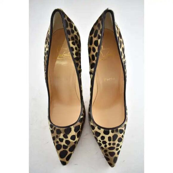 Christian Louboutin So Kate 120 Pony Fur Leopard Black Brown Heel Pump 40 - Picture 7 of 12